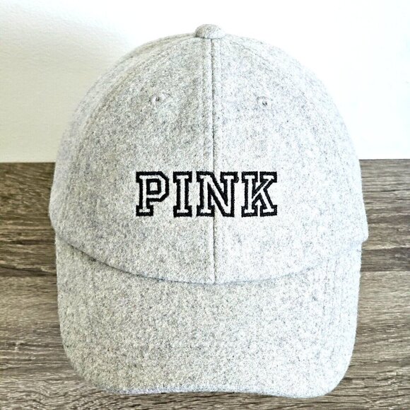 Victoria's Secret PINK  Wool Polyester Grey Hat Cap Adjustable Embroidered Logo - Picture 1 of 16